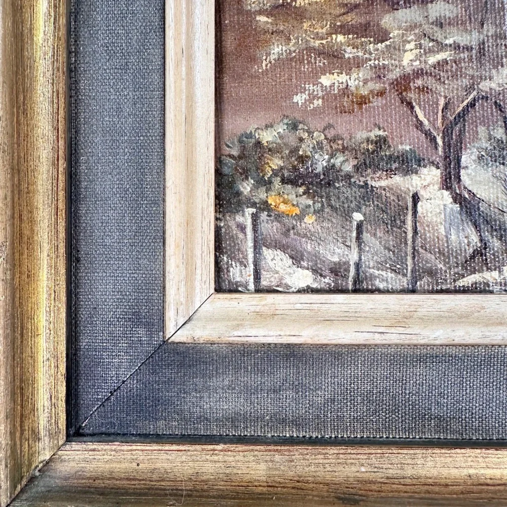 Vintage Oil Painting On Canvas Wall Decor Art Snowy Trees Framed Gold Cottagecor